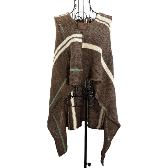 Sunmeadow Alpacas Striped Alpaca Poncho Brown One Size - Picture 1 of 11